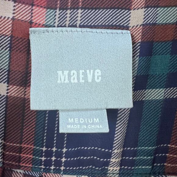 Anthropologie Maeve Sheere Plaid Printed Long Sleeve Blouse V-Neck Size Medium - Picture 6 of 8